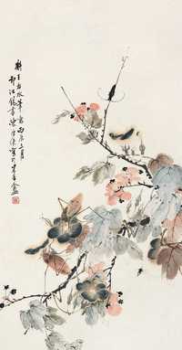 陈康候 1916年作 花卉草虫图 立轴